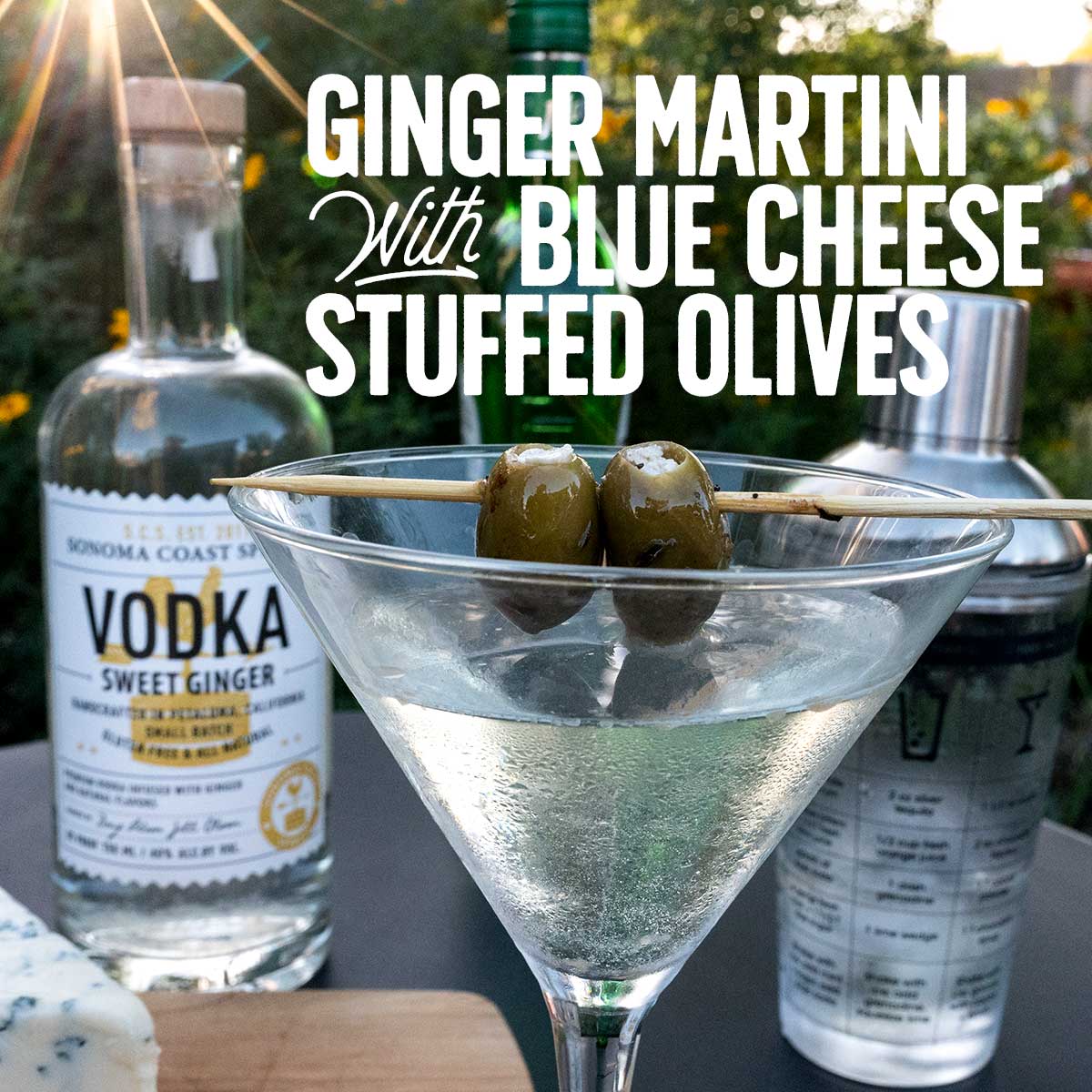 Ginger Martini With Blue Cheese Stuffed Olives Sonoma Coast Spirits